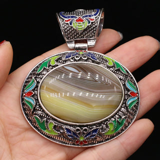 Vintage Ethnic Crystal Abalone Shell Pendant