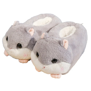 Plush Warm Hamster Cartoon Slip-on Slippers