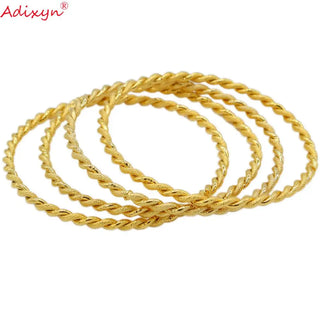 Adixyn 4pcs/lot Twisted Bangle Gold Color Dubai Bangle African Bracelet Arab Middle East Bridal Wedding Jewelry N071017