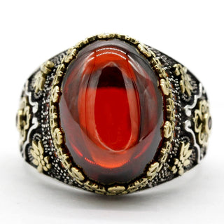 Vintage Engraving Design Red Zircon Ring