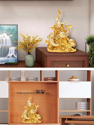 Modern Luxury Golden Dolphin Ceramic Decoration Home Livingroom Table Figurines Crafts Store Window Desktop Statue Accessories