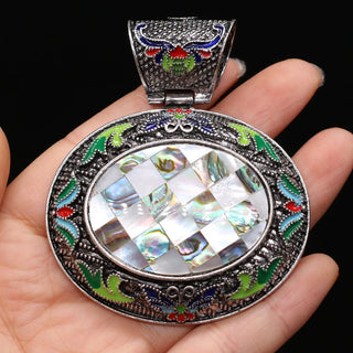 Vintage Ethnic Crystal Abalone Shell Pendant