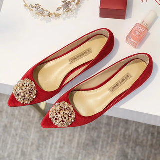 Pointed Toe Flock Leather Flat Shoes