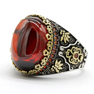 Vintage Engraving Design Red Zircon Ring