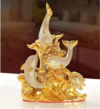 Modern Luxury Golden Dolphin Ceramic Decoration Home Livingroom Table Figurines Crafts Store Window Desktop Statue Accessories