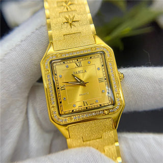 Luxury Diamond Ladies 24K Gold Square Watch