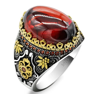 Vintage Engraving Design Red Zircon Ring