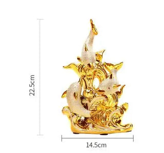 Modern Luxury Golden Dolphin Ceramic Decoration Home Livingroom Table Figurines Crafts Store Window Desktop Statue Accessories