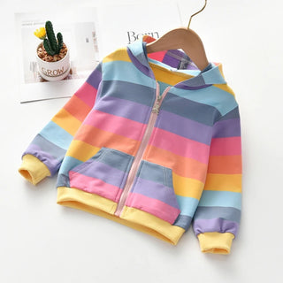 Autumn Baby Girls Hoodie Jacket Kids Sweater Shirt Rainbow Stripe Long Sleeve T-Shirt Children Tops Zipper Sweatshirt Child Coat