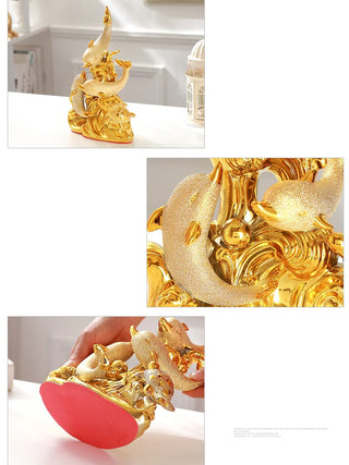 Modern Luxury Golden Dolphin Ceramic Decoration Home Livingroom Table Figurines Crafts Store Window Desktop Statue Accessories