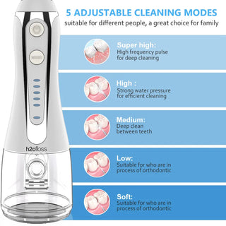 Oral Irrigator Portable Water Dental Flosser USB Rechargeable 5 Modes IPX7 Jet Water 300ML Waterproof Teeth Cleaner