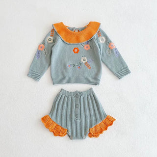Baby Clothing Set Toddler Girls Sweaters And Knit Bloomer 2 Pcs Suits Ruffle Sweater