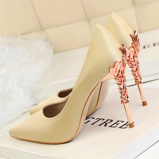 Elegant Metal Carved Heel Heels Shoes