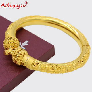 Adixyn New India Bangle For Women/Men 24k Gold Color/Copper Fashion Jewelry Can Open Diameter 64mm Wide 10mm