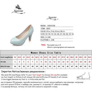 Sgesvier Black White Women Pumps High Heels Shoes Thick Heel Round Toe Pumps Size 32-48 Summer Autumn Fashion Shoes Ladies B207