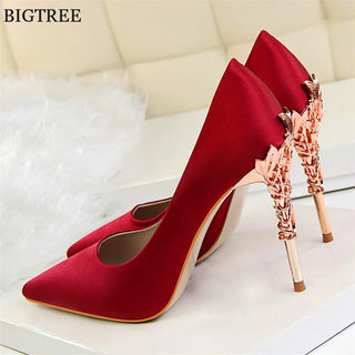 Elegant Metal Carved Heel Heels Shoes