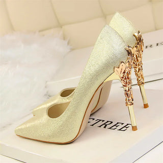 Elegant Metal Carved Heel Heels Shoes