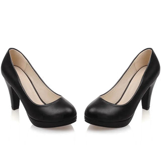 Sgesvier Black White Women Pumps High Heels Shoes Thick Heel Round Toe Pumps Size 32-48 Summer Autumn Fashion Shoes Ladies B207
