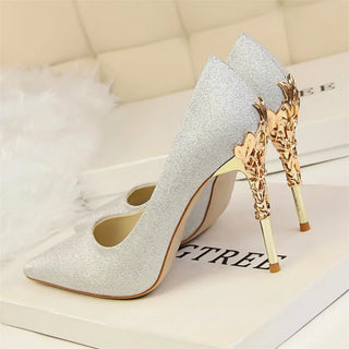 Elegant Metal Carved Heel Heels Shoes