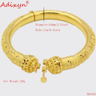 Adixyn New India Bangle For Women/Men 24k Gold Color/Copper Fashion Jewelry Can Open Diameter 64mm Wide 10mm
