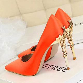 Elegant Metal Carved Heel Heels Shoes