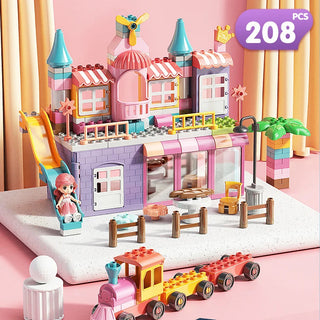 Girls Big Particle Blocks Marble Race Run Slide Big Size Blocks City Blocks House Castle Building Blocks Brick Toy Kids Gift