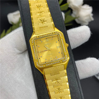 Luxury Diamond Ladies 24K Gold Square Watch