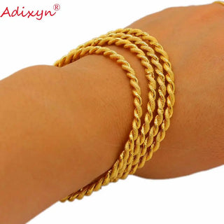 Adixyn 4pcs/lot Twisted Bangle Gold Color Dubai Bangle African Bracelet Arab Middle East Bridal Wedding Jewelry N071017