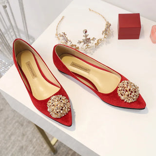 Pointed Toe Flock Leather Flat Shoes