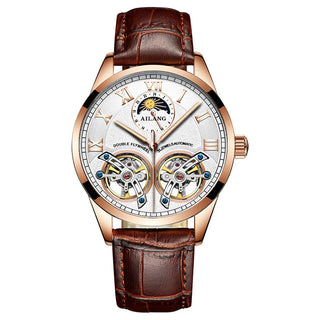 AILANG Double Tourbillon Design Business Men Mechanical Watch Fashion Leather Moon Phase Automatic Watches for Mens Reloj Hombre