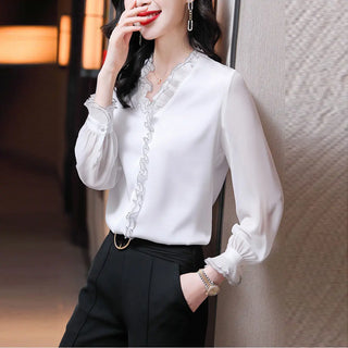 Office Lady Vintage Lace Ruffles Blouse
