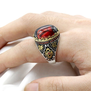 Vintage Engraving Design Red Zircon Ring
