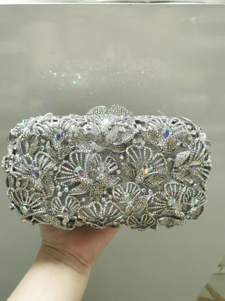 Elegant Crystal Flower Evening Clutch Purse