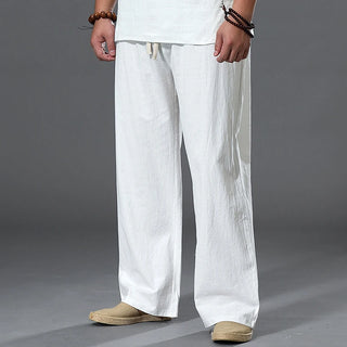 Men Linen Wide Leg Drawstring Pants