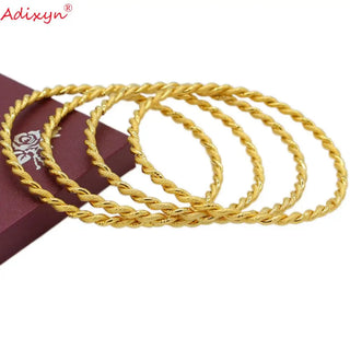 Adixyn 4pcs/lot Twisted Bangle Gold Color Dubai Bangle African Bracelet Arab Middle East Bridal Wedding Jewelry N071017