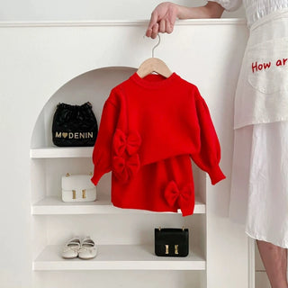 NEW Toddler Girls Clothing Set Winter Warm Sweater and Skirt Knitwear Set Baby Kids Bow Sweet Sets Outfit clothing
