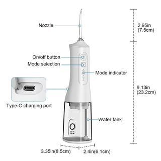 Portable Oral Irrigator Water Flosser USB Rechargeable Dental Water Jet 300ML Water Tank Waterproof Teeth Cleaner For Oral Care