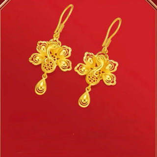 9999 gold open-screen peacock earrings 24K gold women's fashion simple temperament earrings real gold ear hook earrings