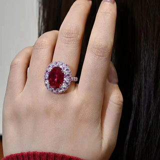 Luxury Oval Ruby Gems Diamond Ring