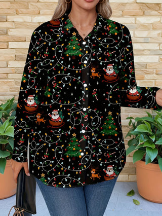 Women Long Sleeves Snowflakes Pattern Shirt