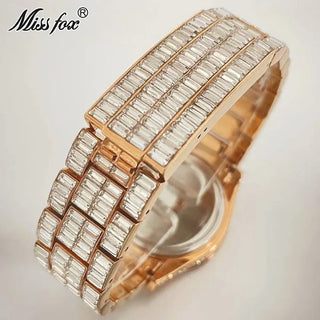 Luxury Iced Diamond Rose Quartz Wristwatch
