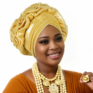 Party Headgear Ruffled Turban Cap for Women African Lady Head Wraps Nigeria Wedding Autogele Headtie