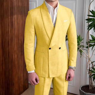 Men's Double-Breasted 2-Pcs Linen Suit