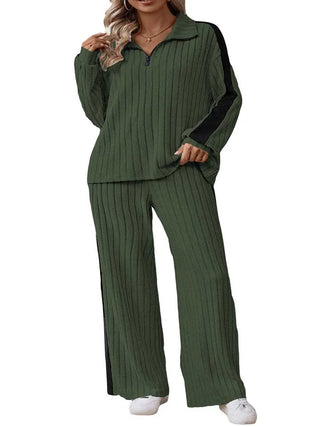 2piece Woman Outfit 3xl 4xl 5xl Female Clothing Spring Ribbed Knit Top and Trouser Plus Size Elegant Sets Wholesale Dropshipping