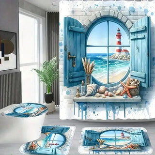 Lighthouse Pattern Shower Curtain Set