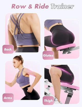 Good Pink Squat Machine for Home,Rodeo Core Exercise Machine,330lbs Foldable,Adjustable 4 Resistance Bands,Ride & Rowing Machine