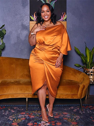 One Sleeve Satin Evening Party Dress