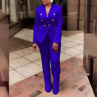 New women's solid colour small pieces of suit long-sleeved jacket trousers suit temperament commuter two-piece suit