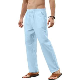 Fasion Men Cotton Linen Pants Joggers Sweatpants Streetwear Breathable Solid Color Linen Trousers Vacation Summer Loose Pants