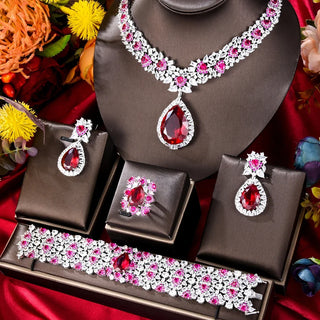 Missvikki Luxury Romantic 4PCS Waterdrop Crystal Jewelry Sets For Women Wedding Party Cubic Zirconia Dubai Bridal Fashion Trendy